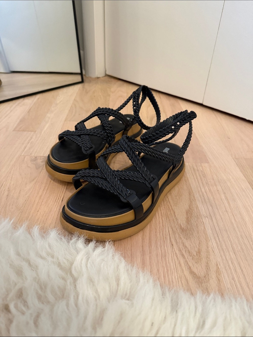 Melissa Black Braided Strap Platform Sandals